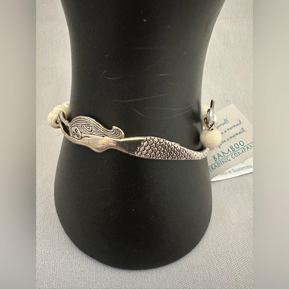 Bamboo Trading Company silver tone mermaid bracelet with howlite beads